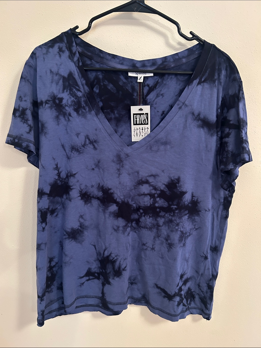 Splendid Women's Short-Sleeve V-Neck Tie-Dye Top In Navy And Black